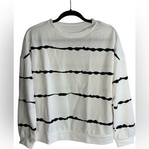 Women Sweatshirt Striped Color Block Long Sleeve Pullover Top White Size S